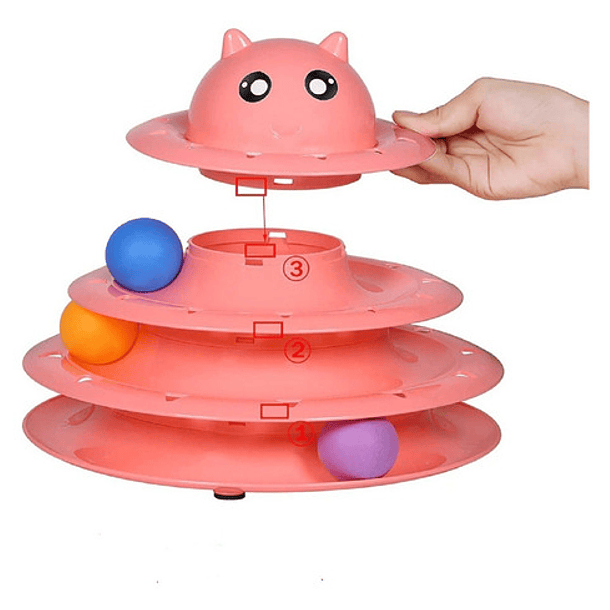 Juguete Interactivo Para Gatos Torre 3 Niveles Pelotas Color Rosado 3
