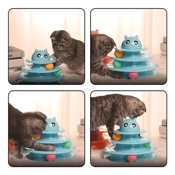 Juguete Interactivo Para Gatos Torre 3 Niveles Pelotas Color Rosado 5
