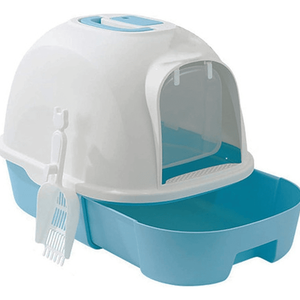 Arenero Para Gatos Grande Cerrado Con Pala Filtro Y Puerta Color Azul 2