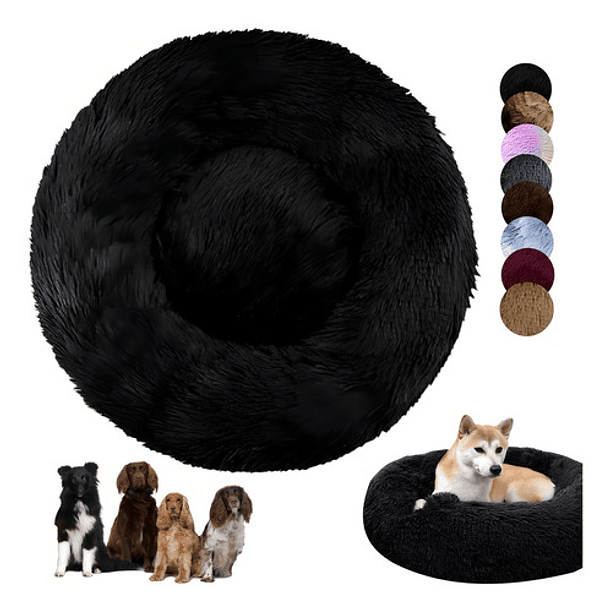 Cama Redonda Tipo Dona Antiestres Para Perros Mediana Color Color Negro 1