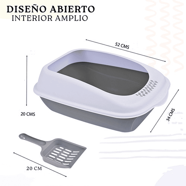 Arenero Sanitario Para Gato Abierto Grande Resistente + Pala Gris 3