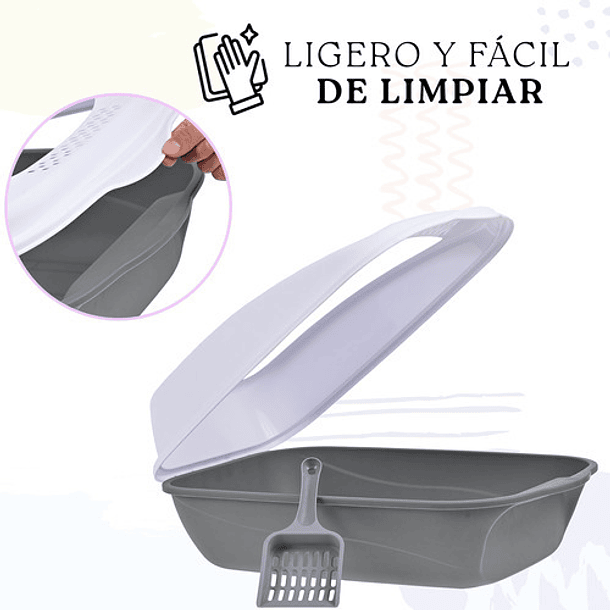 Arenero Sanitario Para Gato Abierto Grande Resistente + Pala Gris 4