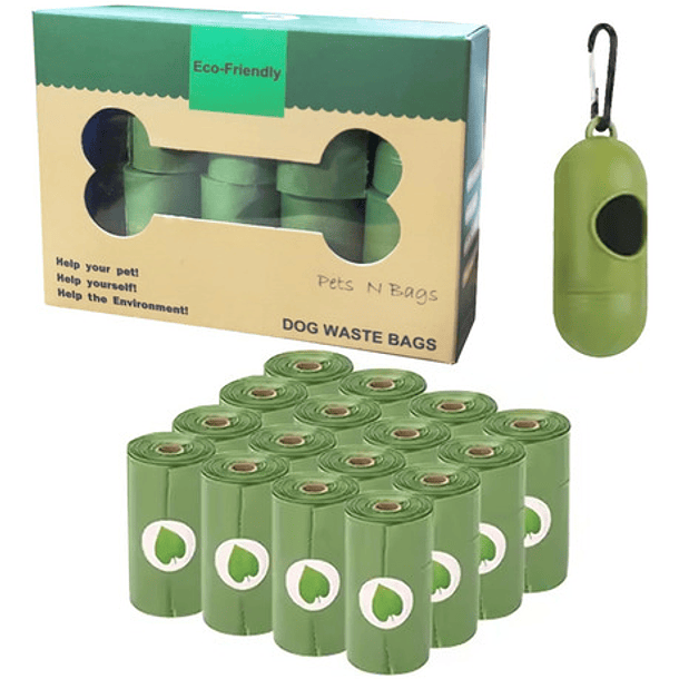 Bolsas Ecologica Desecho De Mascotas 16 Rollos De 15 Bolsas Color Verde 1
