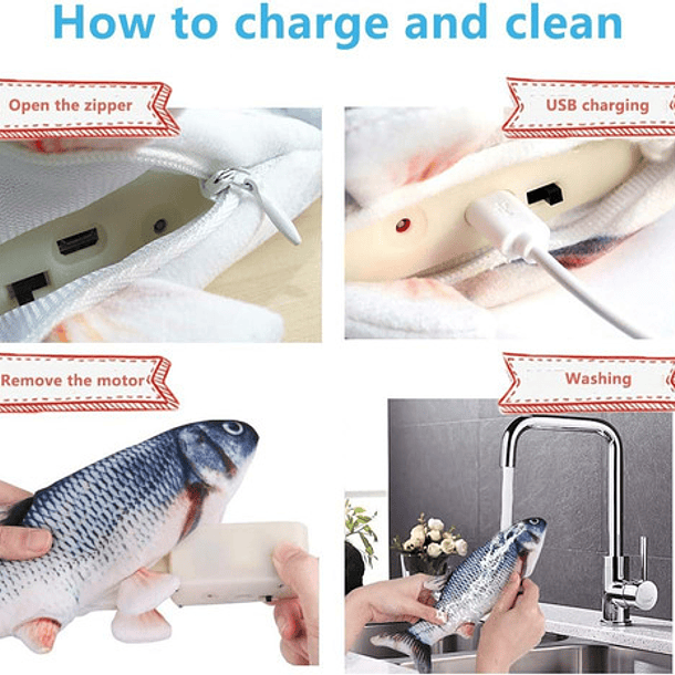 Juguete Pescado Con Movimiento Pará Gato Usb Color Rojo 7