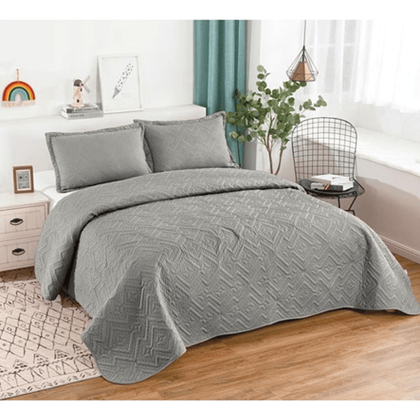 Cubrecama Quilt De Verano 2 Plazas Lisos Color Gris