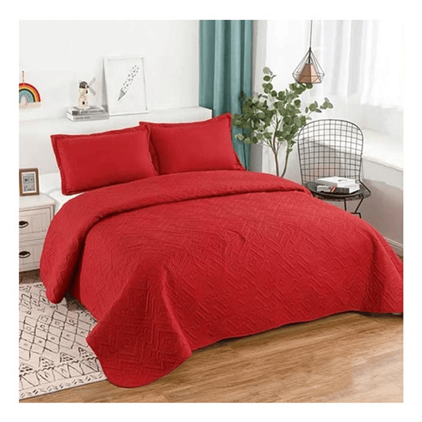Cubrecama Quilt De Verano 2 Plazas Lisos Color Rojo 1