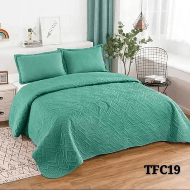 Cubrecama Quilt De Verano 2 Plazas Lisos Color Turquesa 3