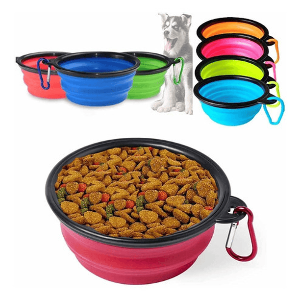 Plato De Goma Plegable Portátil Mascotas Perro Y Gato Silico Color Rosa 1