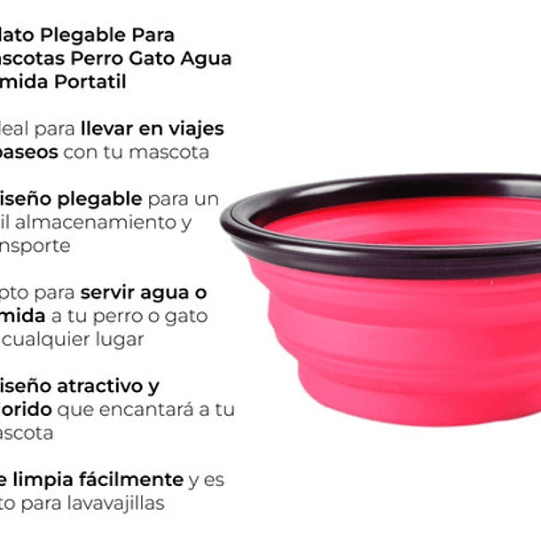 Plato De Goma Plegable Portátil Mascotas Perro Y Gato Silico Color Rosa 4