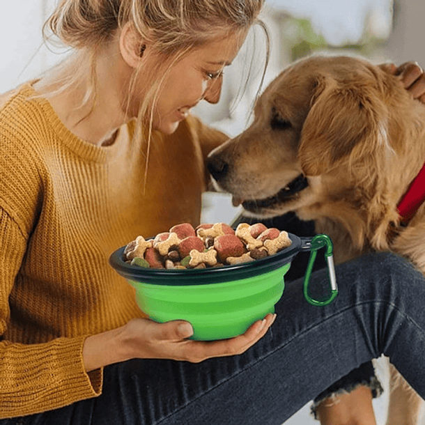 Plato De Goma Plegable Portátil Mascotas Perro Y Gato Silico Color Rosa 6