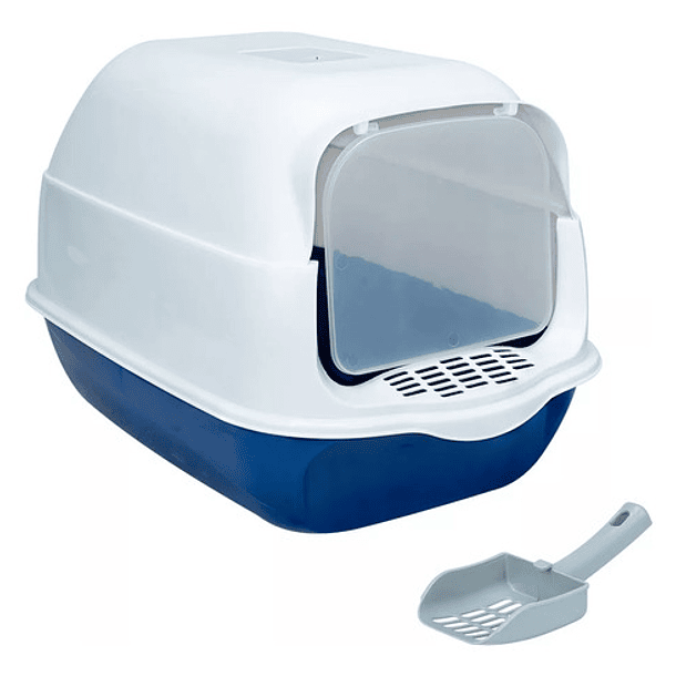 Arenero Sanitario Para Gato Cerrado Con Pala Puerta Abatible Color Azul Marino