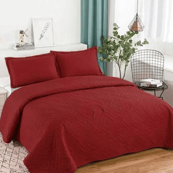 Cubrecama Quilt De Verano 2 Plazas Lisos Color Burdeo 2