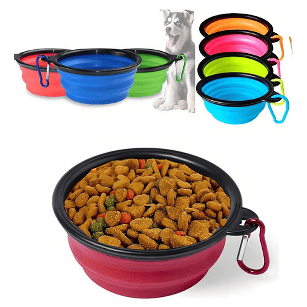 Plato De Goma Plegable Portátil Mascotas Perro Y Gato Silico Color Rojo 1