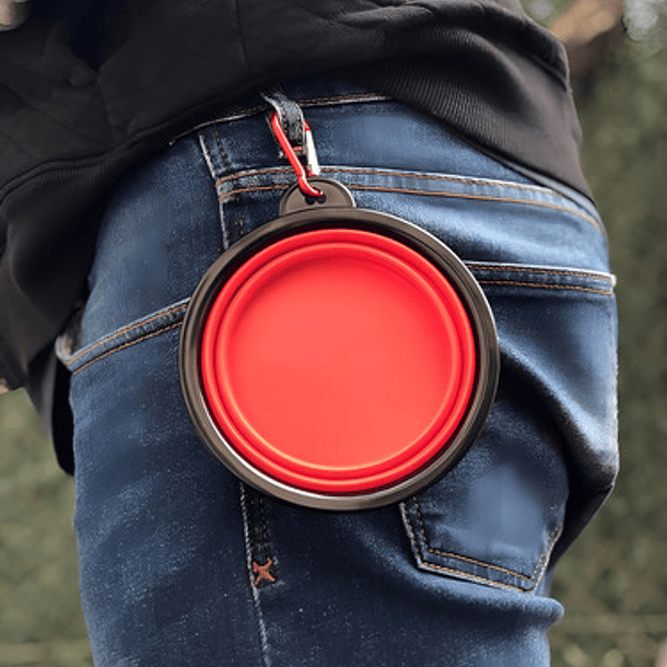 Plato De Goma Plegable Portátil Mascotas Perro Y Gato Silico Color Rojo 6