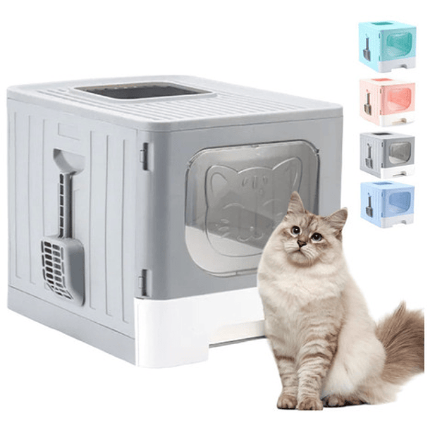 Arenero Para Gatos Caja De Arena Grande Con Bandeja Y Puerta Color Gris 1