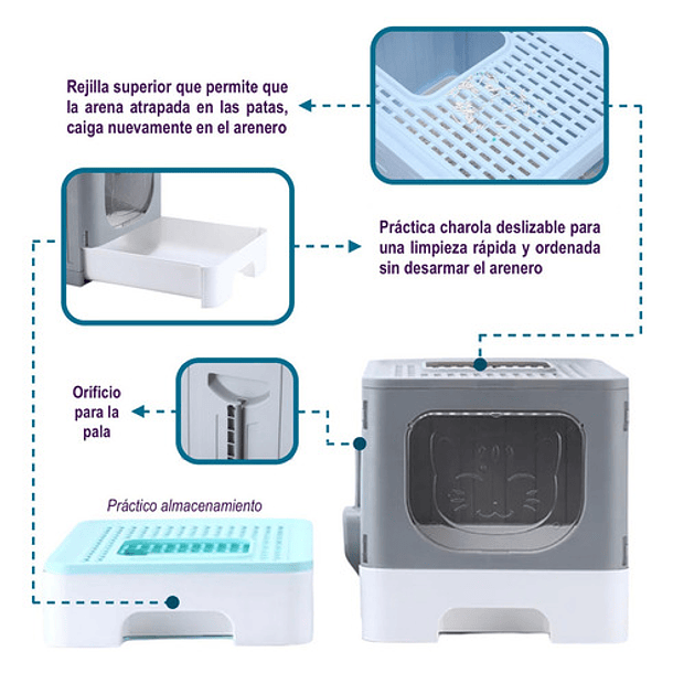 Arenero Para Gatos Caja De Arena Grande Con Bandeja Y Puerta Color Gris 4