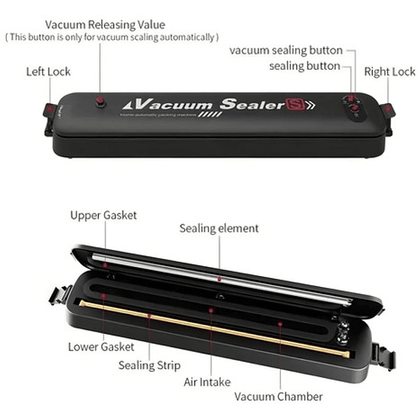 Maquina Selladora Al Vacío Alimentos Sellador + Bolsas Color Negro 7
