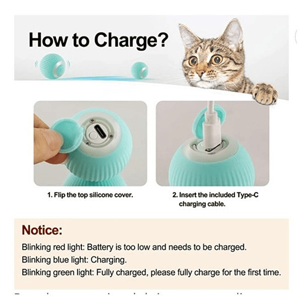 Pet Gravity Juguete Gato Bola Interactivo Inteligente Recargable Color Azul 4