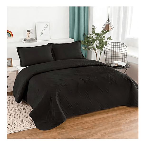 Cubrecama Quilt De Verano 2 Plazas Lisos Color Negro 1