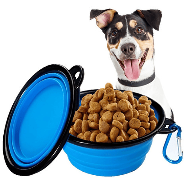 Plato De Goma Plegable Portátil Mascotas Perro Y Gato Silico Color Azul 4