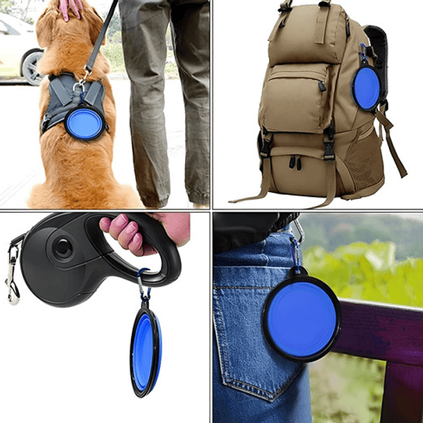 Plato De Goma Plegable Portátil Mascotas Perro Y Gato Silico Color Azul 5