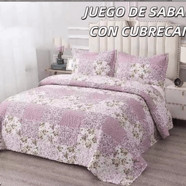 Cubrecama Quilt De Verano + Juego De Sabanas 2 Plazas 25