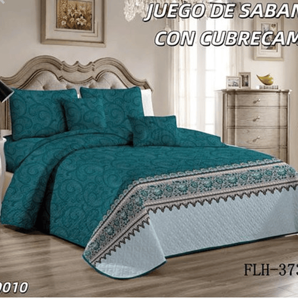 Cobertor Quilt De Verano + Juego De Sabanas 2 Plazas 4
