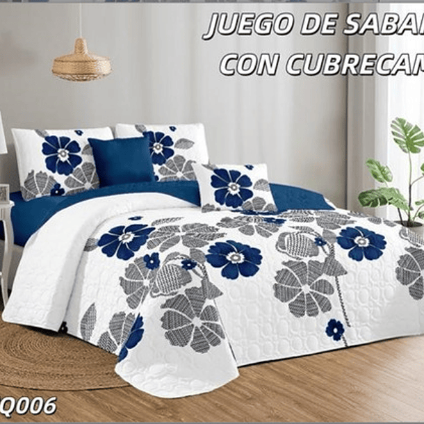 Cobertor Quilt De Verano + Juego De Sabanas 2 Plazas 19
