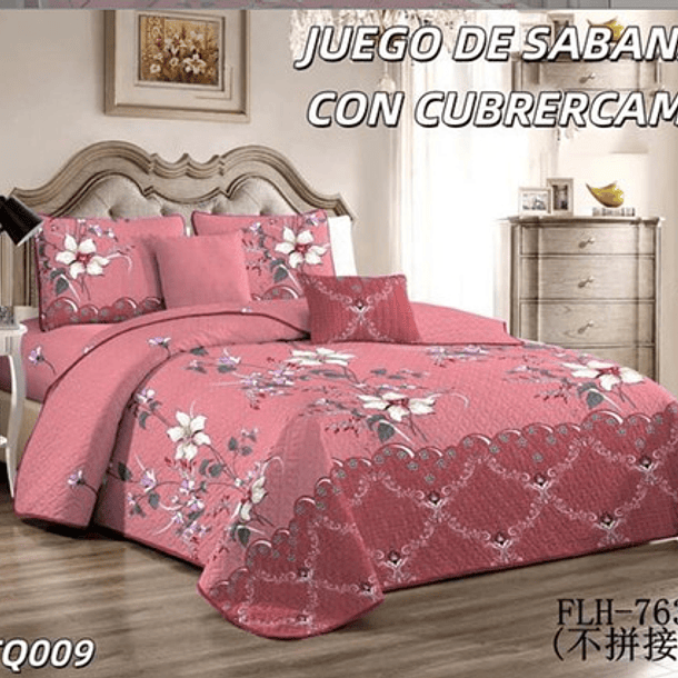 Cobertor Quilt De Verano + Juego De Sabanas 2 Plazas 21