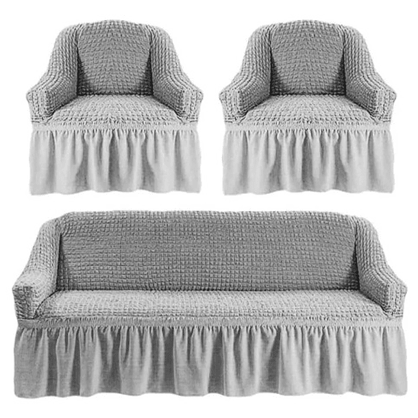 Cubre Sofa Sillón 100% Algodón Turco 3+1+1 Color Gris Lisa Diseño 5 1