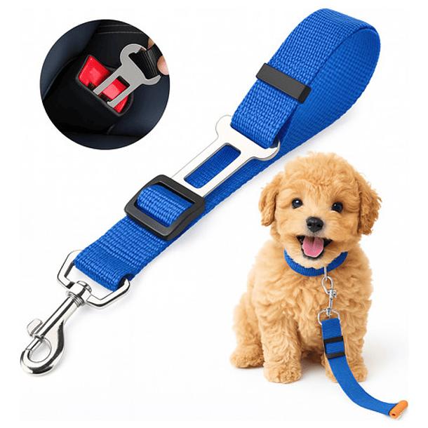 Cinturon Seguridad Mascota Perro Auto Ajustable Correa Arnes Azul 1