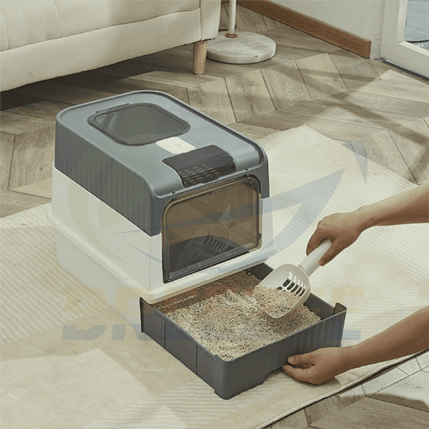 Arenero Gato Caja Cerrada Pala Recogedora Diseño Plegable Rosa 2