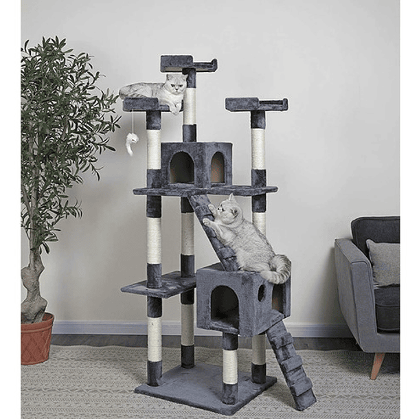 Torre Rascador Casa Torre Animales Para Gatos Grande Color Gris 5
