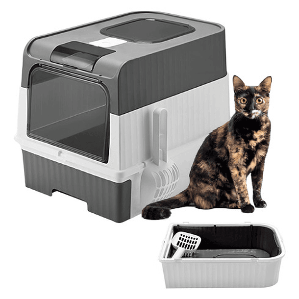 Arenero Gato Caja Cerrada Pala Recogedora Diseño Plegable Co Color Negro 1