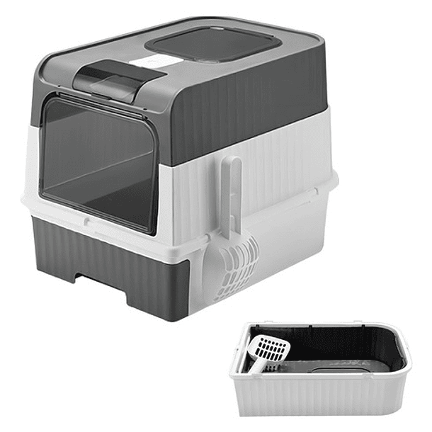 Arenero Gato Caja Cerrada Pala Recogedora Diseño Plegable Co Color Negro 2