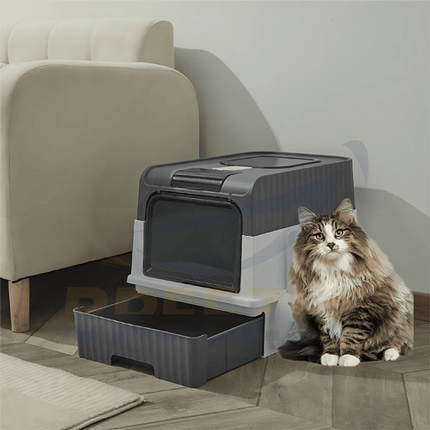 Arenero Gato Caja Cerrada Pala Recogedora Diseño Plegable Co Color Negro 4