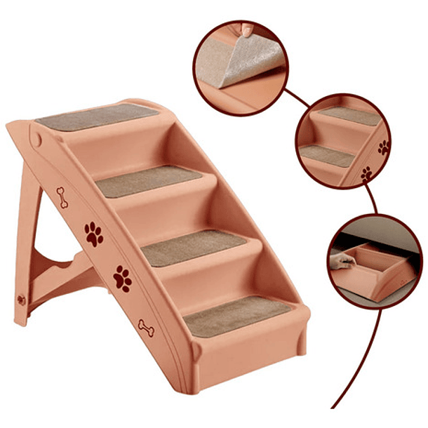 Escalera Plegable Para Mascotas Perros Y Gatos De 4 Niveles Color Chocolate 1