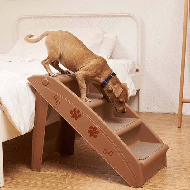 Escalera Plegable Para Mascotas Perros Y Gatos De 4 Niveles Color Chocolate 2