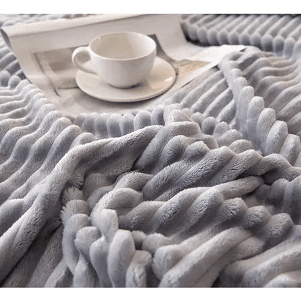 Frazada Con Chiporro 200x230cm Colores Sencillez Color Gris Diseño De La Tela Rayado 1