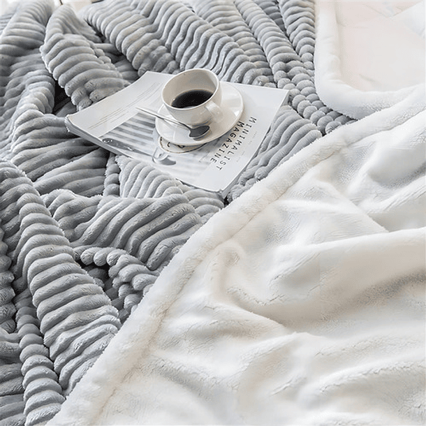 Frazada Con Chiporro 200x230cm Colores Sencillez Color Gris Diseño De La Tela Rayado 4