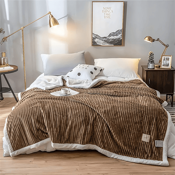 Frazada Con Chiporro 200x230cm Colores Sencillez Color Café Diseño De La Tela Rayado 2