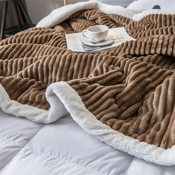 Frazada Con Chiporro 200x230cm Colores Sencillez Color Café Diseño De La Tela Rayado 4