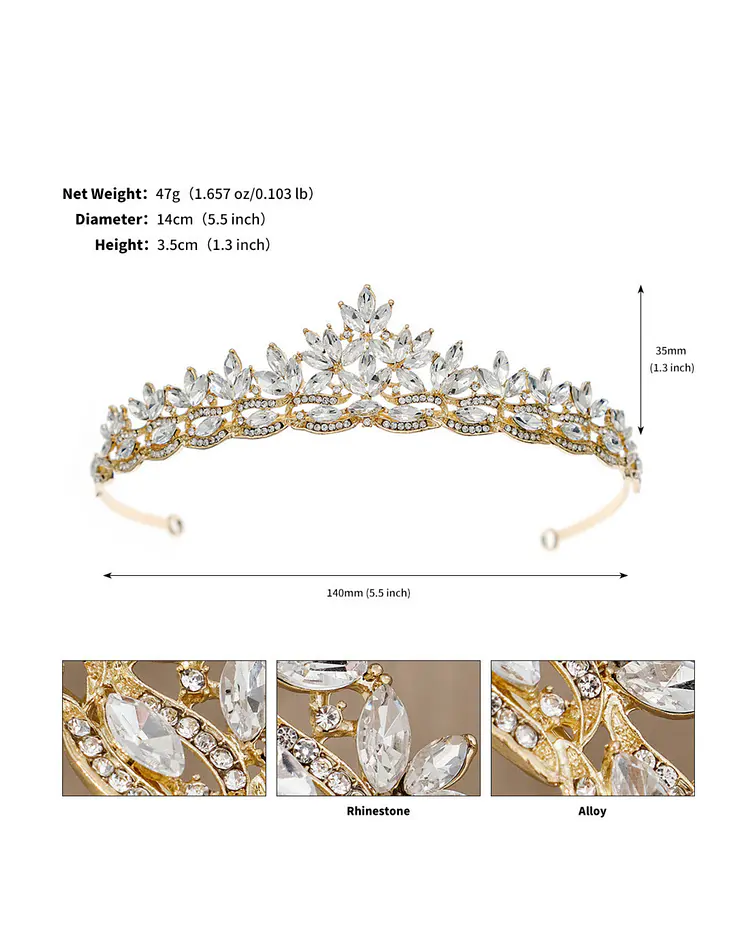 Corona Novia Aurora de cristal plateado y dorado