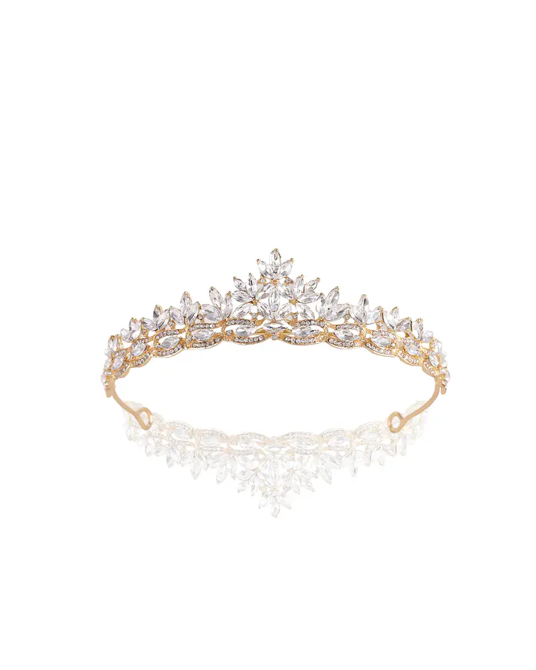 Corona Novia Aurora de cristal plateado y dorado