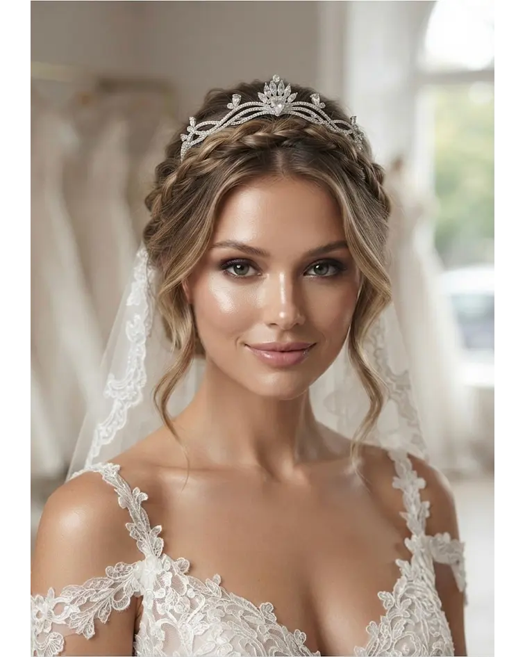 Corona de Novia de cristal de Luz Plateado