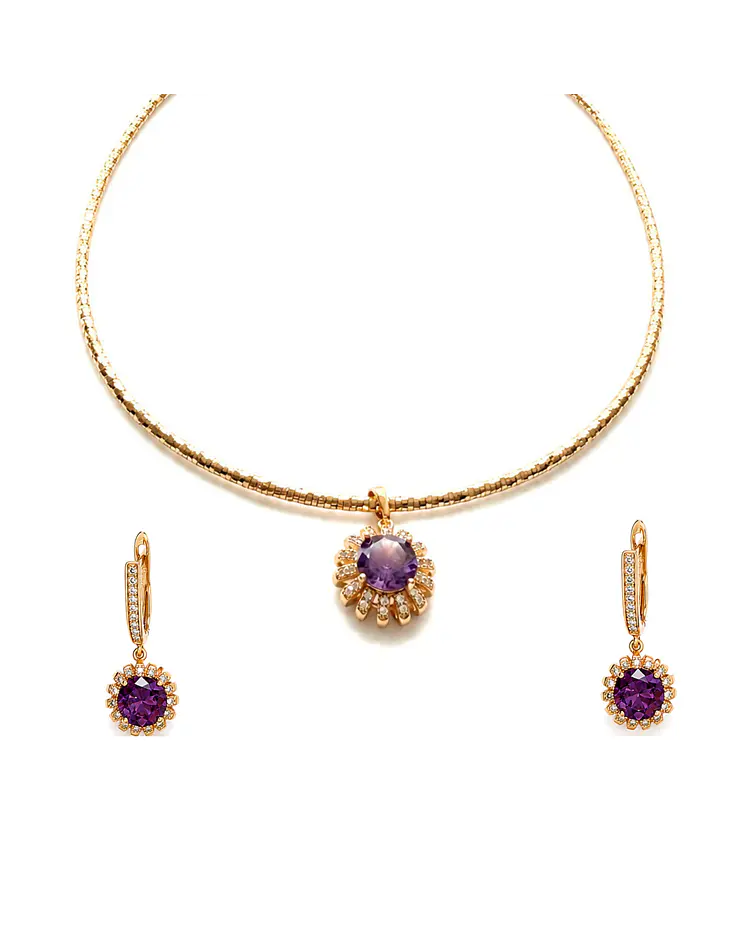 Conjunto Isabella morado bañado en oro
