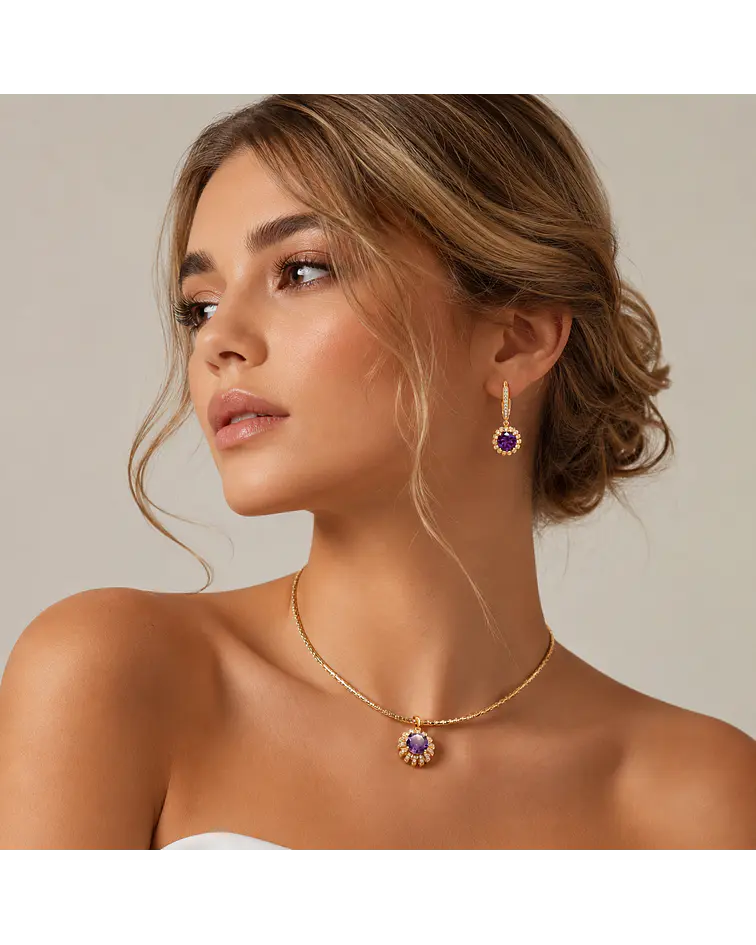 Conjunto Isabella morado bañado en oro