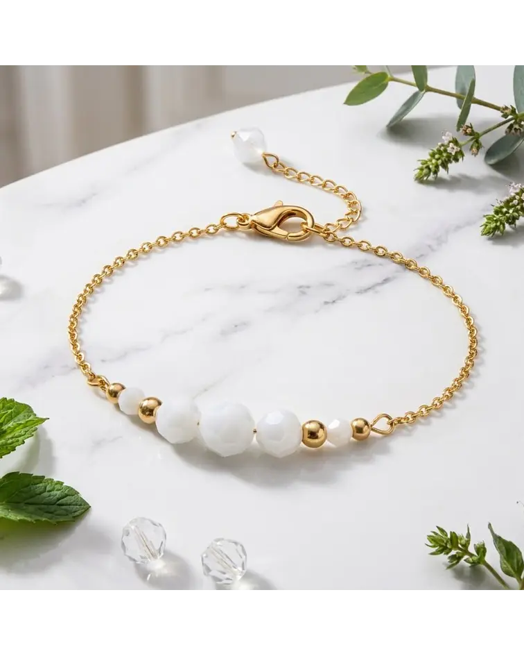 Pulsera cadena y perla blancas ﻿cod.00020