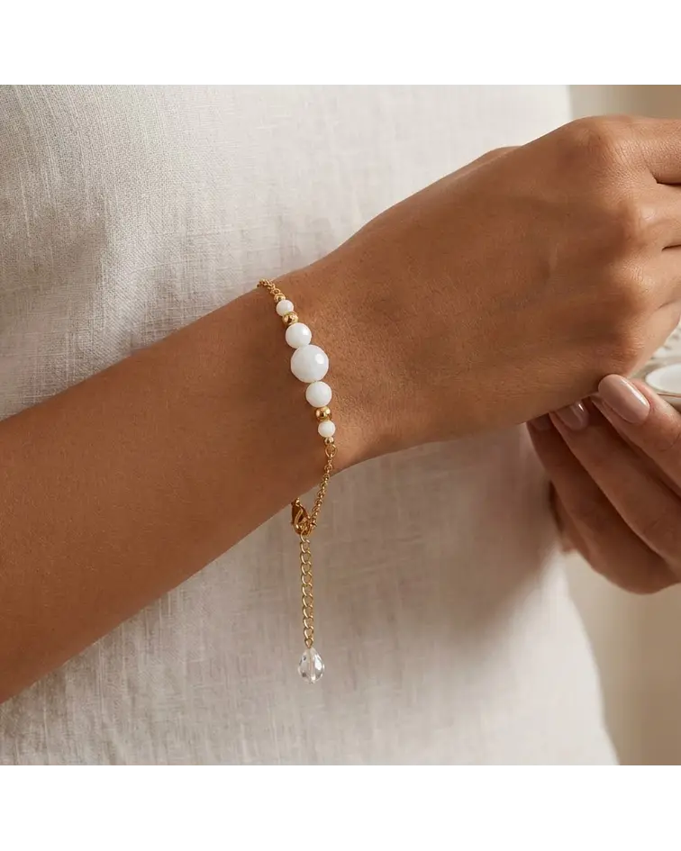Pulsera cadena y perla blancas ﻿cod.00020