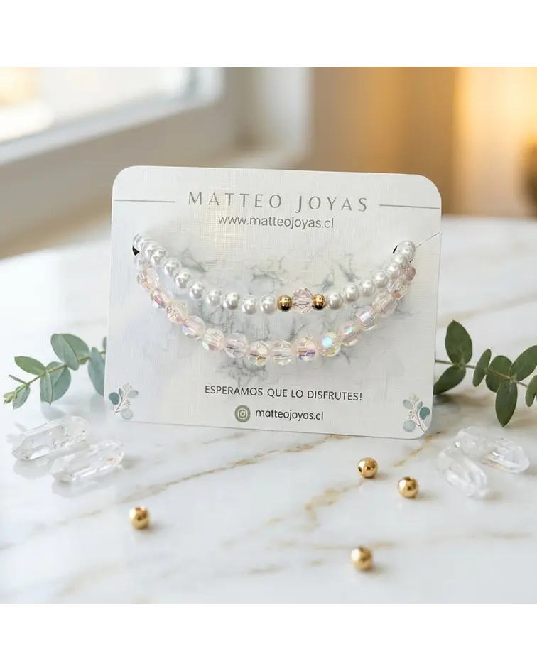Conjunto de pulseras tornasol rosada y perla cod.00021